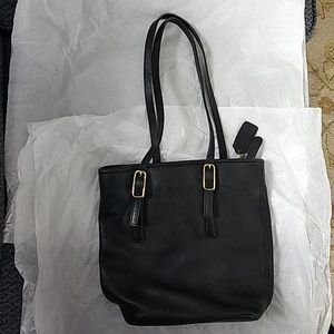 Navy leather vintage Coach shopper bag